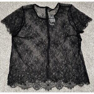 Torrid Black Lace Sheer Shirt Womens Plus 2 Short Sleeve Floral Tee BRAND NEW!
